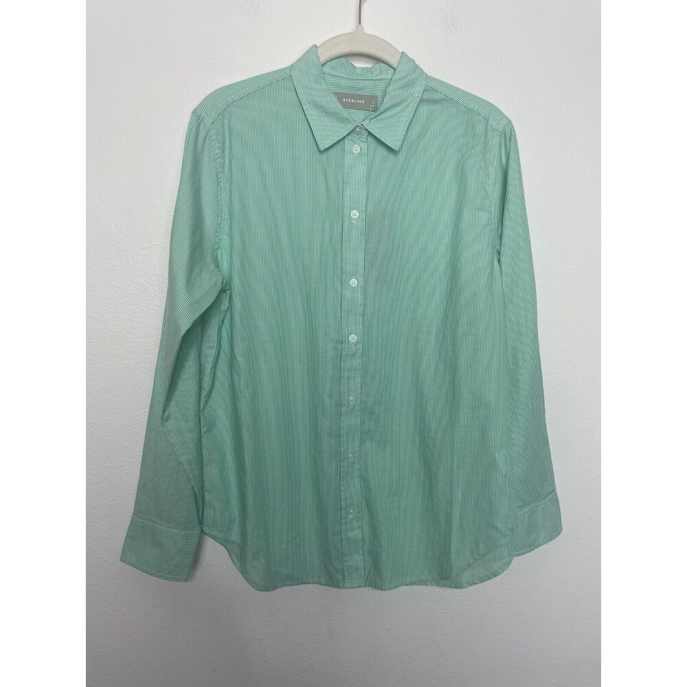 Everlane Size 4 Button Down Shirt Mint Green Pinstripe Oversized Cotton NWT